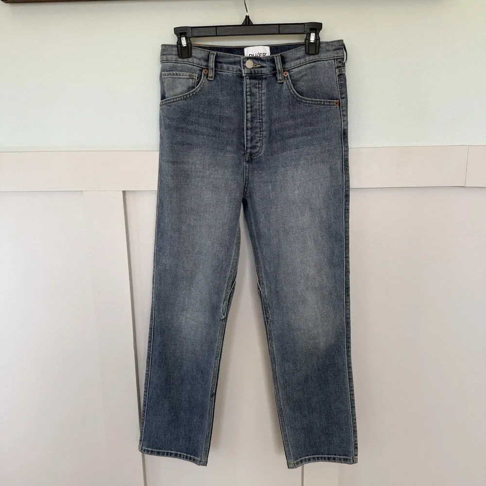Du/er High Rise Straight Leg Performance‎ Jeans Women's 29x27 Blue Button Fly